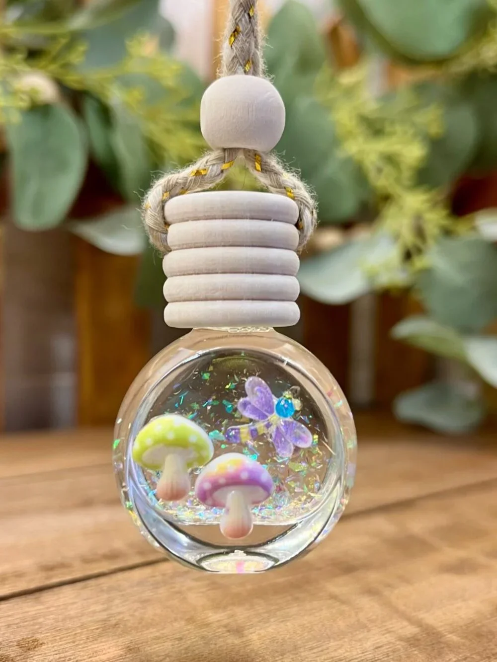 Dragonfly with Mushrooms Car Oil Diffuser, Hanging Car Air Freshener